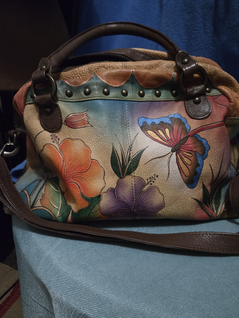 Awesome Anuschka Hand-Painted Floral Butterfly Satchel – Multicolor. GUC - Picture 2 of 16